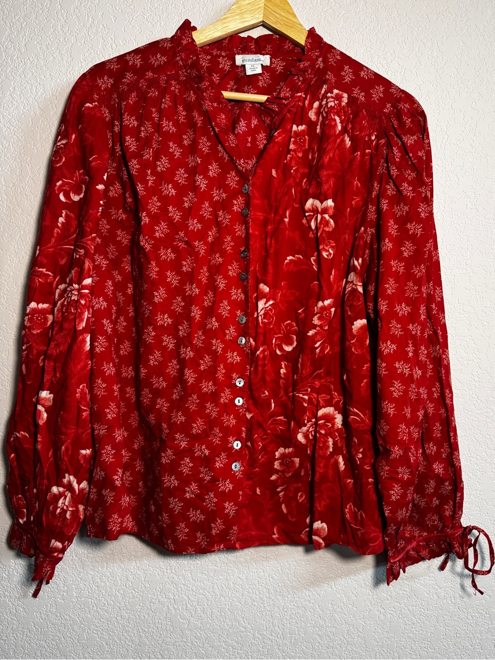 Sundance Blouse Women PL  Red Floral 100% Cotton Ruffle cottagecore prairie
